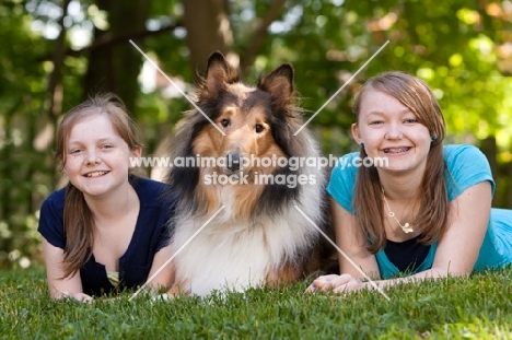 Rough Collie with girls