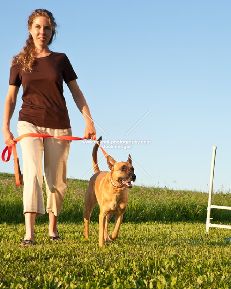 woman walking her dog