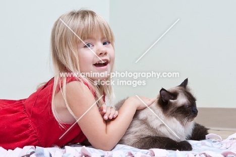 girl lying down with Ragdoll